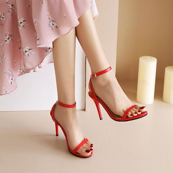 dress shoes 5 color fashion patent leather buckle women sandals round toe thin high heel party size 33-43, Black
dress shoes 5 color fashion patent leather buckle women sandals round toe thin high heel party size 33-43, Black