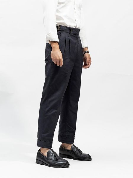 men's pants italian-style neapolitan high-waisted paris button slim cropped trousers small straight leg curled casual cotton, Black
men's pants italian-style neapolitan high-waisted paris button slim cropped trousers small straight leg curled casual cotton, Black