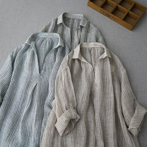 women's blouses & shirts summer women simple loose plus size mori girls japan style striped comfortable water washed linen long pullove, White
women's blouses & shirts summer women simple loose plus size mori girls japan style striped comfortable water washed linen long pullove, White