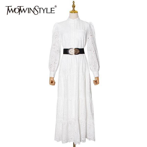 twotwinstyle white sashes dress for women stand collar long sleeve high waist hollow out elegant dresses female fashion 210517, Black;gray
twotwinstyle white sashes dress for women stand collar long sleeve high waist hollow out elegant dresses female fashion 210517, Black;gray