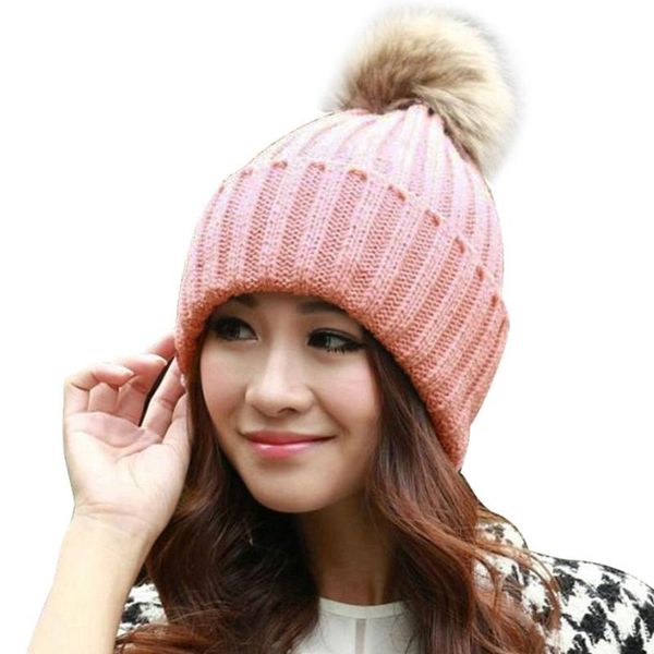 women fur hat winter pompom ball natural beanies knitted woolen cotton warm fashion outdoor gorro cap beanie/skull caps, Blue;gray