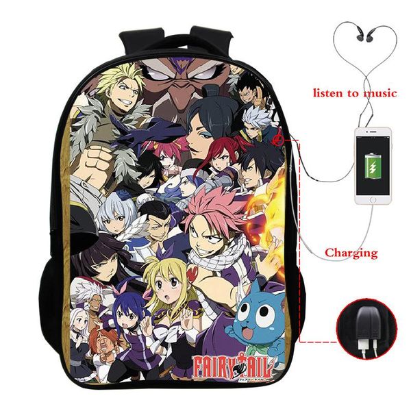 backpack fairy tail usb charge bags men women lapboys girls fashion student book bag teens travel mochila
backpack fairy tail usb charge bags men women lapboys girls fashion student book bag teens travel mochila