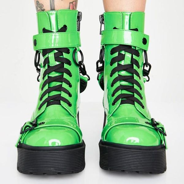 boots fashion green leather thick platform sole chunky heel motorcycle female back belt ankle lace up bottines, Black
boots fashion green leather thick platform sole chunky heel motorcycle female back belt ankle lace up bottines, Black