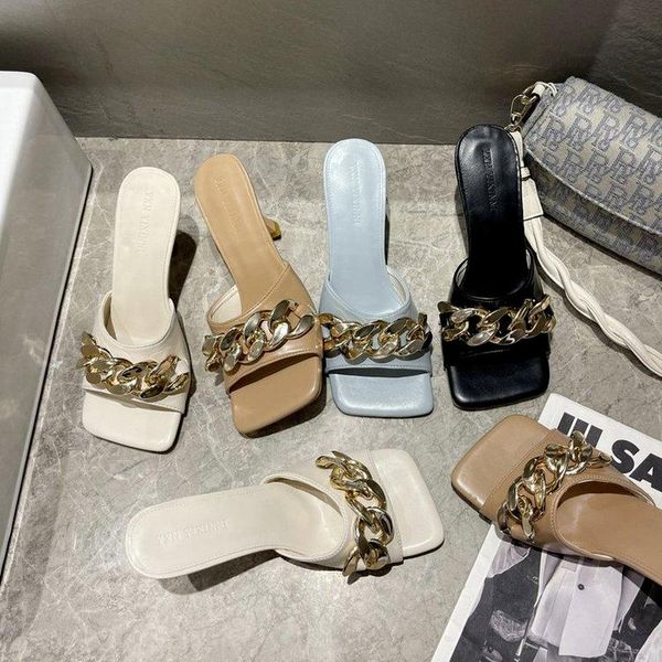slippers 2021 summer chain ladies fashion open toe heels blue apricot sandals, Black
slippers 2021 summer chain ladies fashion open toe heels blue apricot sandals, Black