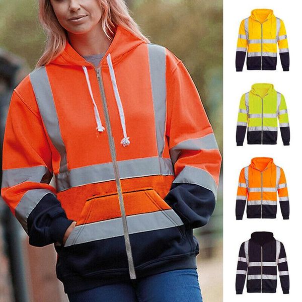 women's hoodies & sweatshirts womens hooded safety sweatshirt zip reflective strip splice work night hoodie warm winter fleece liner pl, Black
women's hoodies & sweatshirts womens hooded safety sweatshirt zip reflective strip splice work night hoodie warm winter fleece liner pl, Black