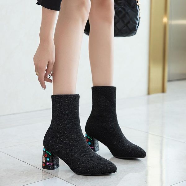 boots sequin ankle women shiny pointed toe elegant crystal thick heel short black silver femmes bottes
boots sequin ankle women shiny pointed toe elegant crystal thick heel short black silver femmes bottes