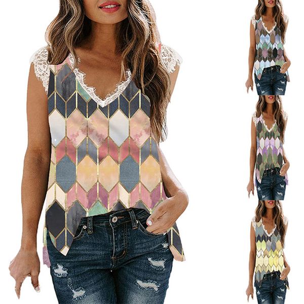 2021 cross-border european american summer new foreign trade womens clothing lace stitching diamond plaid printed vest t-shirt, White
2021 cross-border european american summer new foreign trade womens clothing lace stitching diamond plaid printed vest t-shirt, White