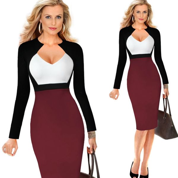 women elegant optical illusion patchwork long sleeve dress suit casual work office business party bodycon pencil dress suit, White;black
women elegant optical illusion patchwork long sleeve dress suit casual work office business party bodycon pencil dress suit, White;black