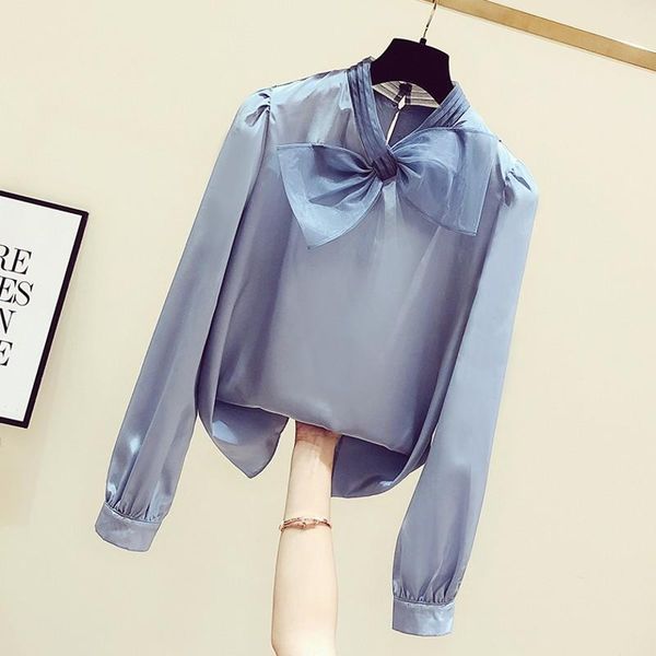 women's blouses & shirts 2021 autumn all-match bow solid color women pullovers casual long sleeve elegant chiffon bottoming blue, White
women's blouses & shirts 2021 autumn all-match bow solid color women pullovers casual long sleeve elegant chiffon bottoming blue, White