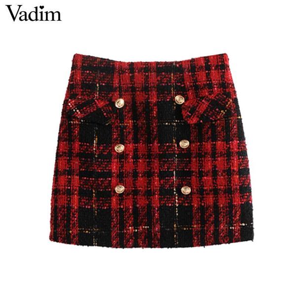 skirts vadim women red plaid tweed mini skirt pockets buttons decoration faldas mujer vintage female casual chic ba296, Black
skirts vadim women red plaid tweed mini skirt pockets buttons decoration faldas mujer vintage female casual chic ba296, Black
