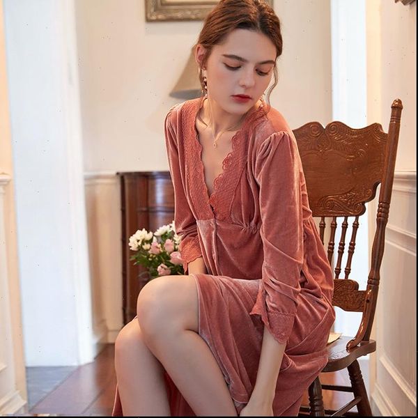 autumn winter nightgown velvet women sleepwear v neck lace romantic long sleeve high waist warm nightd home clothes, Black;red
autumn winter nightgown velvet women sleepwear v neck lace romantic long sleeve high waist warm nightd home clothes, Black;red