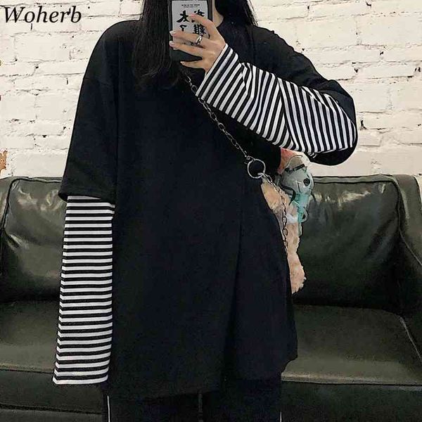woherb patchwork loose women t shirt fake 2 pieces stripe korean new t-shirt harajuku streetwear lady hip-hop tees 210322, White
woherb patchwork loose women t shirt fake 2 pieces stripe korean new t-shirt harajuku streetwear lady hip-hop tees 210322, White
