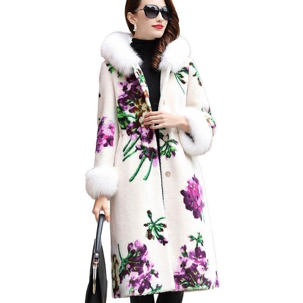 women's fur & faux luxury printing real long coat women autumn winter collar hooded overcoat brand elegant slim warm white outerwear, Black
women's fur & faux luxury printing real long coat women autumn winter collar hooded overcoat brand elegant slim warm white outerwear, Black