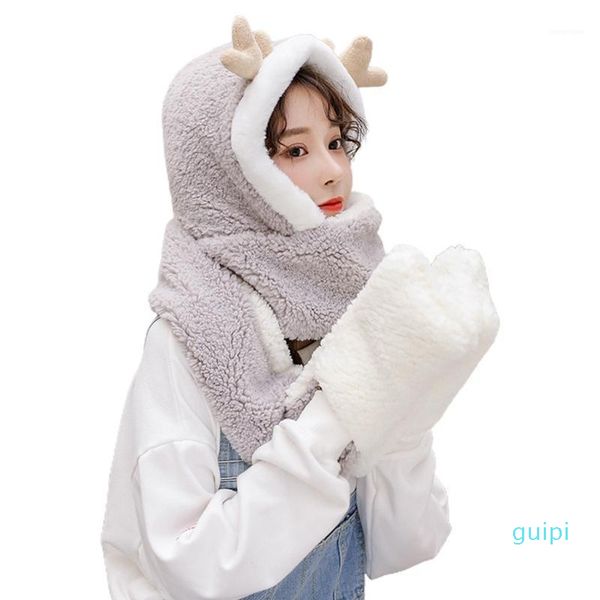 caps women winter warm reindeer antler 3 in 1 plush hoodie hat with long scarf gloves d08e1, Blue;gray
caps women winter warm reindeer antler 3 in 1 plush hoodie hat with long scarf gloves d08e1, Blue;gray