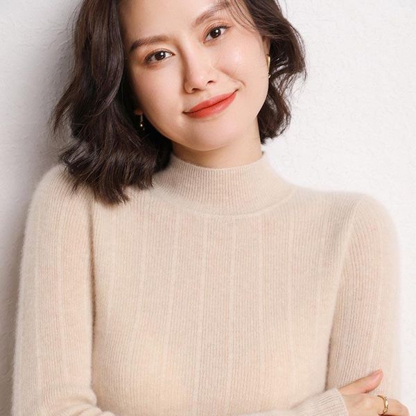 women's sweaters women sweater 100% cashmere knitted ribbed pullovers half high collar slim knitwear female jumper pull femme, White;black
women's sweaters women sweater 100% cashmere knitted ribbed pullovers half high collar slim knitwear female jumper pull femme, White;black