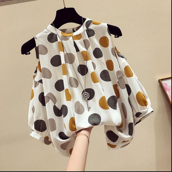 women blouses off shoulder shirt summer all match short sleeve chiffon fashion wave point elegant plus size female blouse, White
women blouses off shoulder shirt summer all match short sleeve chiffon fashion wave point elegant plus size female blouse, White