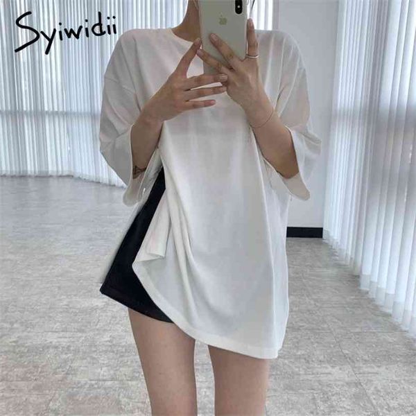 casual side split t-shirts women half sleeve o-neck soild white clothes summer cotton korean fashion shirts 210607
casual side split t-shirts women half sleeve o-neck soild white clothes summer cotton korean fashion shirts 210607