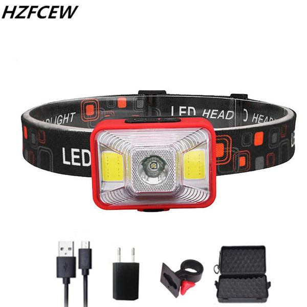 

head lamps usb rechargeable led headlamp 5 light modes headlight working lamp red + white for outdoor activities at night