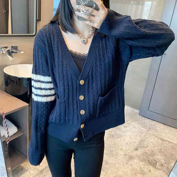 tb wool str empty coat men's spring and autumn new four bar stripe v-neck cardigan women's sweater, White;black
tb wool str empty coat men's spring and autumn new four bar stripe v-neck cardigan women's sweater, White;black