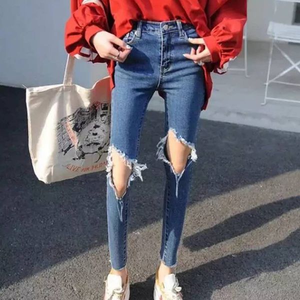 lucyever autumn high waist ripped hole jeans women elastic slim pencil pants woman casual ankle length denim pants ladies 210521, Blue
lucyever autumn high waist ripped hole jeans women elastic slim pencil pants woman casual ankle length denim pants ladies 210521, Blue