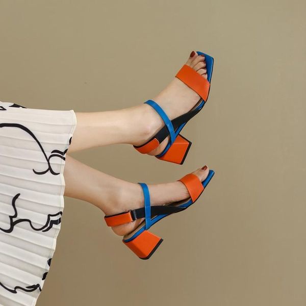sandals 2021 summer shoes open toe square heel narrow band women 5cm high mixed colors cow leather office ladies, Black
sandals 2021 summer shoes open toe square heel narrow band women 5cm high mixed colors cow leather office ladies, Black