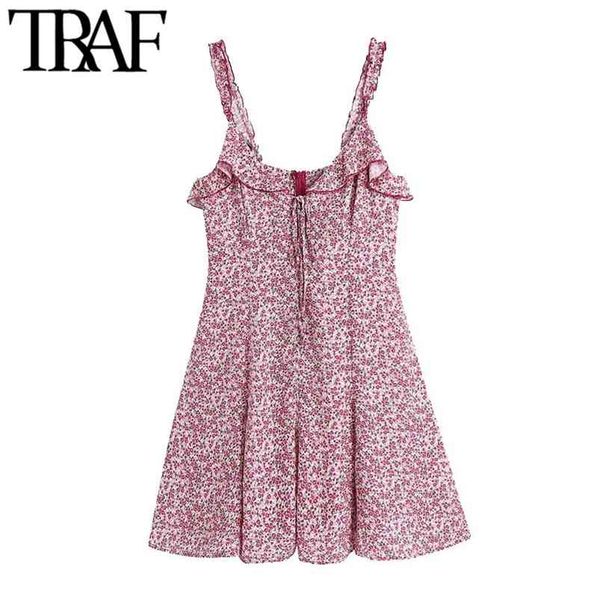 women chic fashion ruffled floral print mini dress vintage tied v neck wide straps female dresses vestidos 210507, Black;gray
women chic fashion ruffled floral print mini dress vintage tied v neck wide straps female dresses vestidos 210507, Black;gray