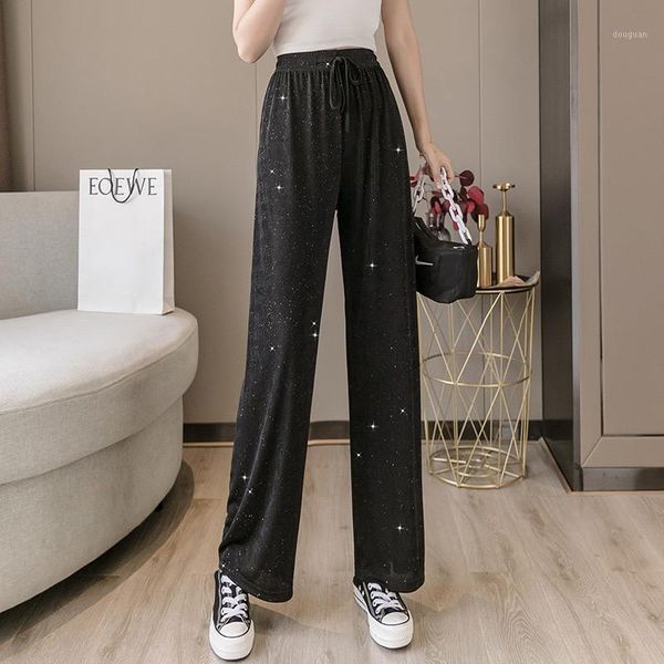 women's pants & capris korean fashion sequins loose 2021 summer wide leg women trousers high waist bandage casual long straight for, Black;white
women's pants & capris korean fashion sequins loose 2021 summer wide leg women trousers high waist bandage casual long straight for, Black;white