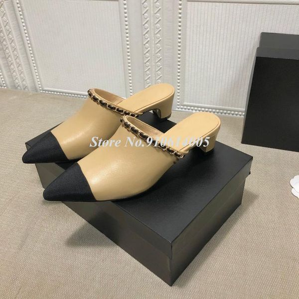 slippers women leather low heel ladies half flip flops metal decoration chain shallow shoes geometric zapatos de mujer, Black
slippers women leather low heel ladies half flip flops metal decoration chain shallow shoes geometric zapatos de mujer, Black