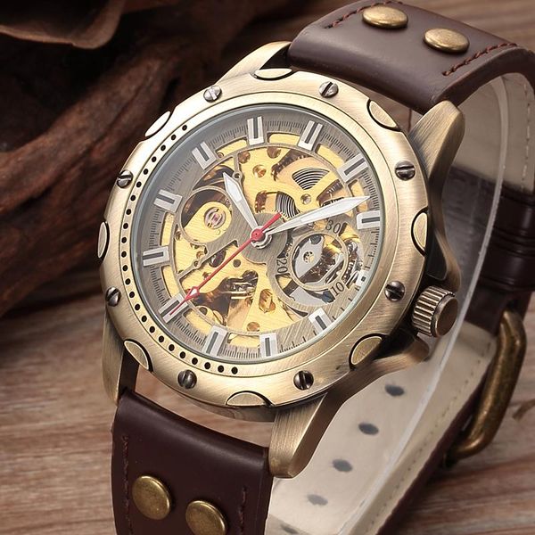 wristwatches 2021 men's retro bronze steampunk skeleton clock automatic mechanical relogio vintage casual wristwatch, Slivery;brown
wristwatches 2021 men's retro bronze steampunk skeleton clock automatic mechanical relogio vintage casual wristwatch, Slivery;brown