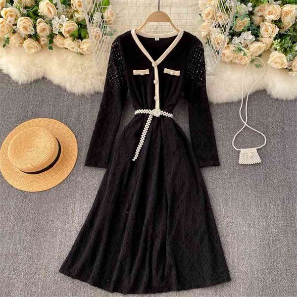 women fashion autumn winter v collar high waist thin lace a-line dress lady solid color elegant vestidos q252 210527, Black;gray
women fashion autumn winter v collar high waist thin lace a-line dress lady solid color elegant vestidos q252 210527, Black;gray