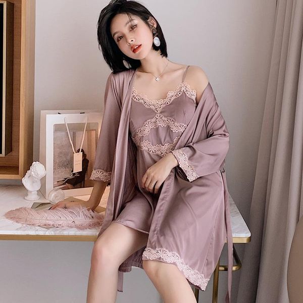 women's sleepwear ladies lace trim kimono robe gown suit spring summer ice silk v-neck backless nightgown with belt bathrobe, Black;red
women's sleepwear ladies lace trim kimono robe gown suit spring summer ice silk v-neck backless nightgown with belt bathrobe, Black;red