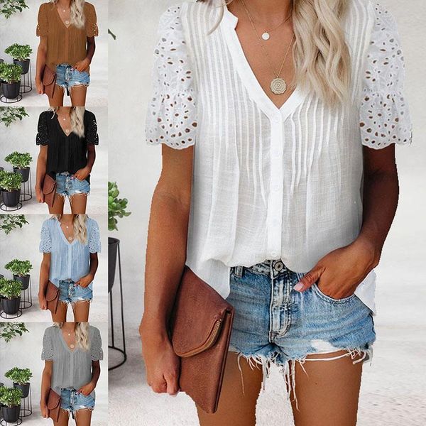 women's t-shirt women casual elegant chiffon shirt 6 colors plus size summer solid color v neck pleated lace stitching short sleeved, White
women's t-shirt women casual elegant chiffon shirt 6 colors plus size summer solid color v neck pleated lace stitching short sleeved, White