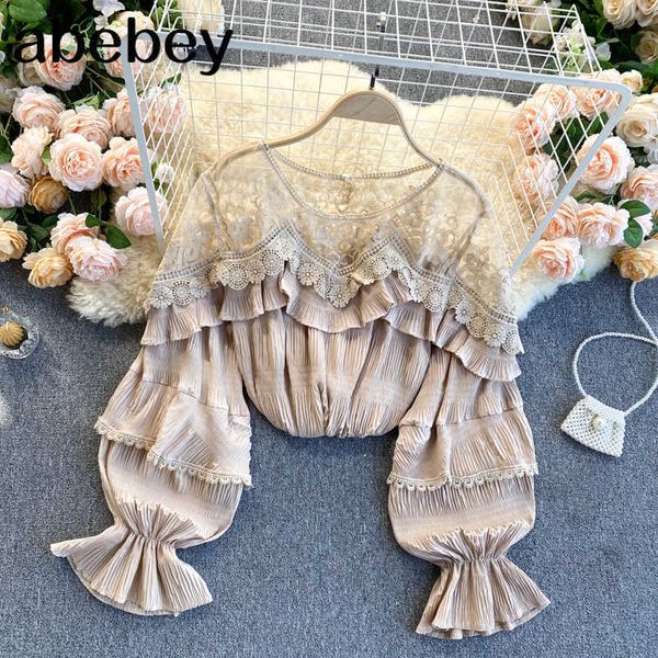 french mesh splice blouse women elegant solid puff sleeve lace ruffles blouses autumn casual loose streetwear 210715, White
french mesh splice blouse women elegant solid puff sleeve lace ruffles blouses autumn casual loose streetwear 210715, White