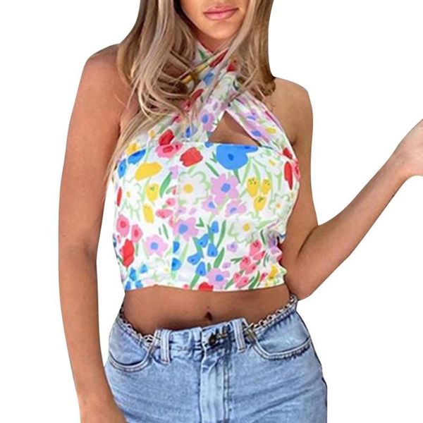 women's tanks & camis summer floral print halter neck crop short backless bustier printing mini tees for shopping, White
women's tanks & camis summer floral print halter neck crop short backless bustier printing mini tees for shopping, White