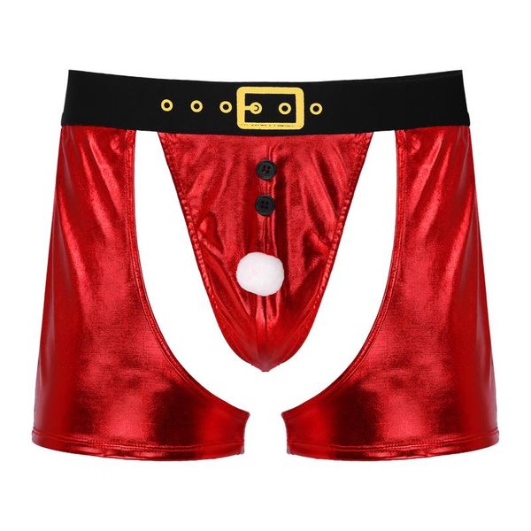 underpants men red christmas panties glossy faux leather hollow out boxer shorts santa button fur ball bulge pouch, Black;white
underpants men red christmas panties glossy faux leather hollow out boxer shorts santa button fur ball bulge pouch, Black;white