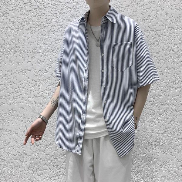 men's casual shirts summer short-sleeved fashion men streetwear korean loose dress mens striped s-xl, White;black
men's casual shirts summer short-sleeved fashion men streetwear korean loose dress mens striped s-xl, White;black