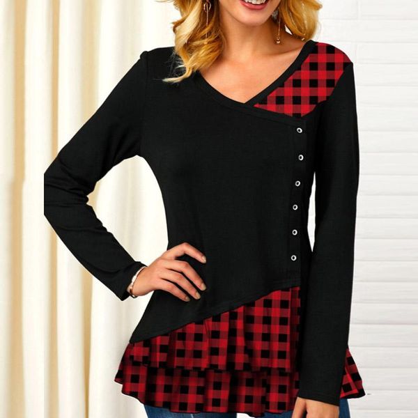plaid patchwork irregular women shirt blouse casual autumn long sleeve ruffle v neck button plus size pullover blusa women's blous, White
plaid patchwork irregular women shirt blouse casual autumn long sleeve ruffle v neck button plus size pullover blusa women's blous, White