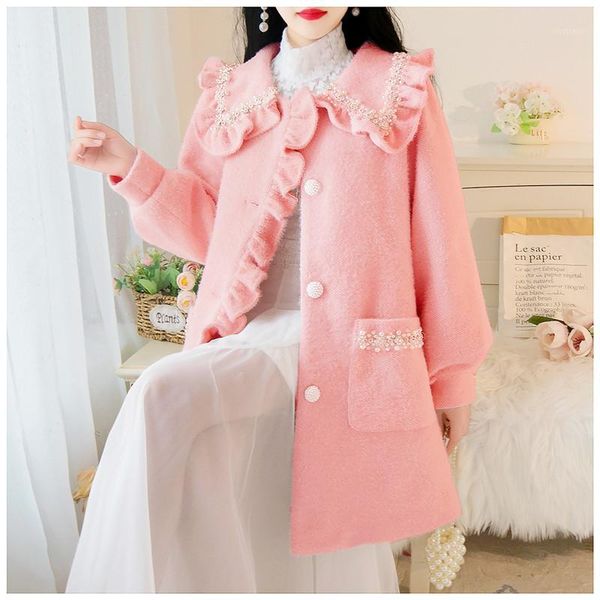women's wool & blends sweetxue 2021 autumn winter beaded ruffled woolen coat women fashion cute chic lantern sleeve female jacket overc, Black
women's wool & blends sweetxue 2021 autumn winter beaded ruffled woolen coat women fashion cute chic lantern sleeve female jacket overc, Black