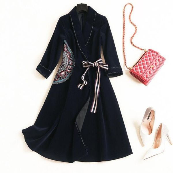 long sleeve vintage blazer dress new spring fashion lapel lace up embroidery women elegant plus size xxl velvet winter dress 210319, Black;gray
long sleeve vintage blazer dress new spring fashion lapel lace up embroidery women elegant plus size xxl velvet winter dress 210319, Black;gray