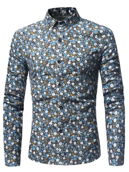 men's casual shirts style long-sleeved shirt washed fashion flower, White;black