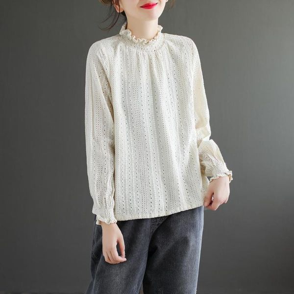 autumn women blouse lace stand collar hollow out solid color loose casual long sleeve pullover women's blouses & shirts, White
autumn women blouse lace stand collar hollow out solid color loose casual long sleeve pullover women's blouses & shirts, White