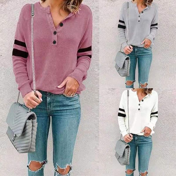 women's t-shirt 2021 autumn leisure loose solid color fashion street long sleeve round neck button stitching, White
women's t-shirt 2021 autumn leisure loose solid color fashion street long sleeve round neck button stitching, White