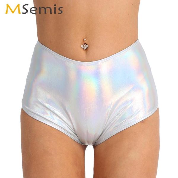 msemis women party rave shiny metallic booty shorts high waist back zipper leather panty pole dance holographic mini women's panties, Black;pink
msemis women party rave shiny metallic booty shorts high waist back zipper leather panty pole dance holographic mini women's panties, Black;pink
