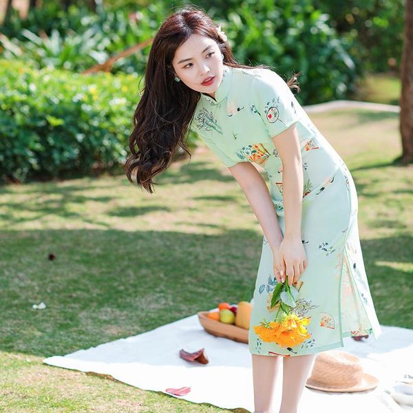 ethnic clothing improved stand-up collar cheongsam retro short sleeve green print dress chinese style vintage summer qipao, Red
ethnic clothing improved stand-up collar cheongsam retro short sleeve green print dress chinese style vintage summer qipao, Red
