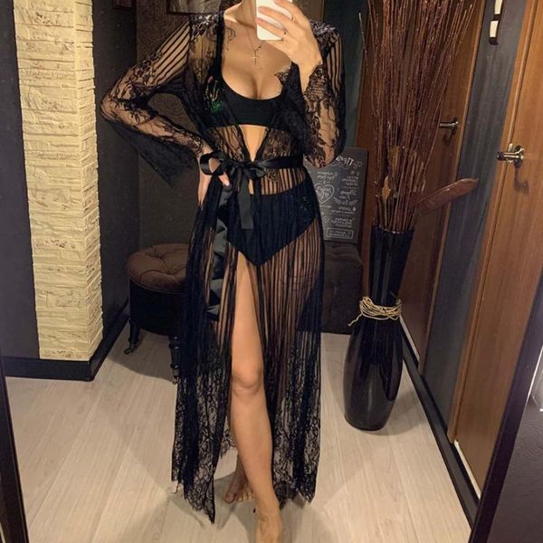 women's swimwear see-through crochet lace blouse cardigan robe summer solid color long-sleeved beach cover-up long dress, White;black
women's swimwear see-through crochet lace blouse cardigan robe summer solid color long-sleeved beach cover-up long dress, White;black
