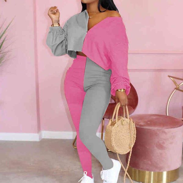 women fashion patchwork color two-piece set elegant long sleeve and slim pants ladies v-neck streetwear suits 3ukr zyrp, Gray
women fashion patchwork color two-piece set elegant long sleeve and slim pants ladies v-neck streetwear suits 3ukr zyrp, Gray