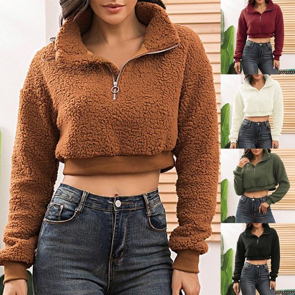 women's sweaters autumn and winter lamb wool zipper short outer fashion sleeve plush pullover sweater, White;black
women's sweaters autumn and winter lamb wool zipper short outer fashion sleeve plush pullover sweater, White;black