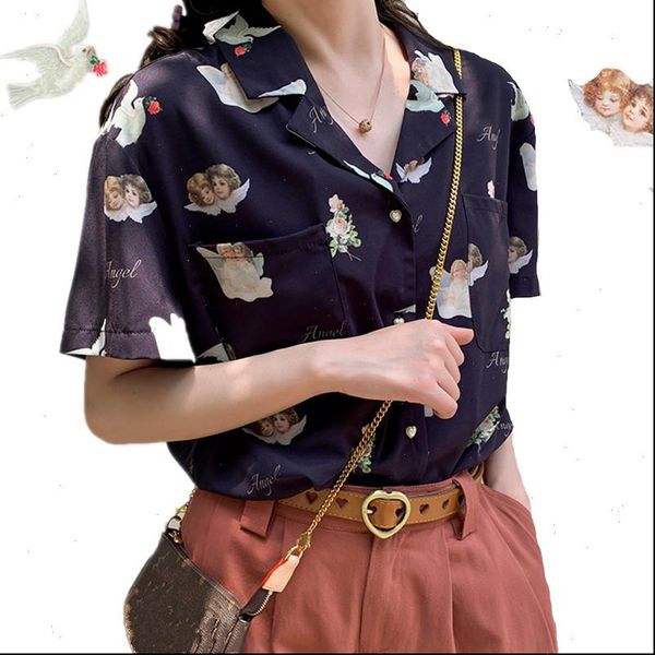 women blouses retro angel print womens shirt vintage elegant blouse female summer short sleeves beach clothes loose british pearl buckle, White
women blouses retro angel print womens shirt vintage elegant blouse female summer short sleeves beach clothes loose british pearl buckle, White