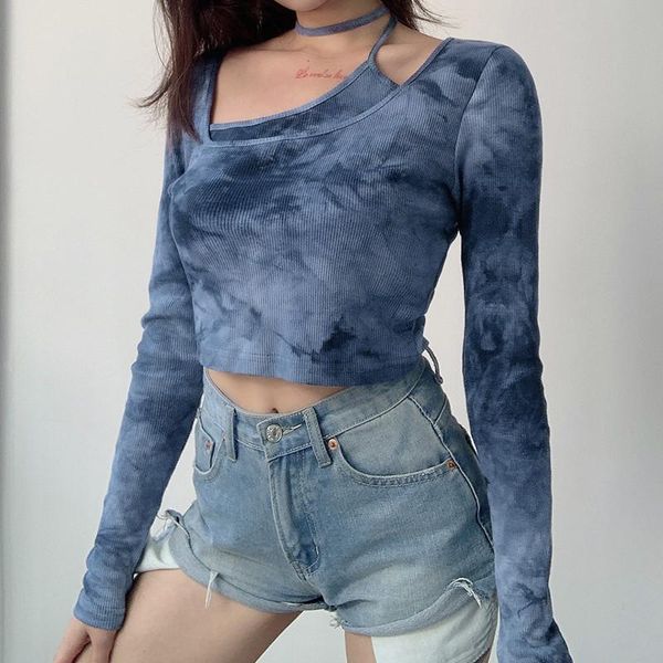 woman t shirt 2021 fashion tie-dye print halter long sleeve knitted slim cropped t-shirt spring autumn casual blue women's, White
woman t shirt 2021 fashion tie-dye print halter long sleeve knitted slim cropped t-shirt spring autumn casual blue women's, White