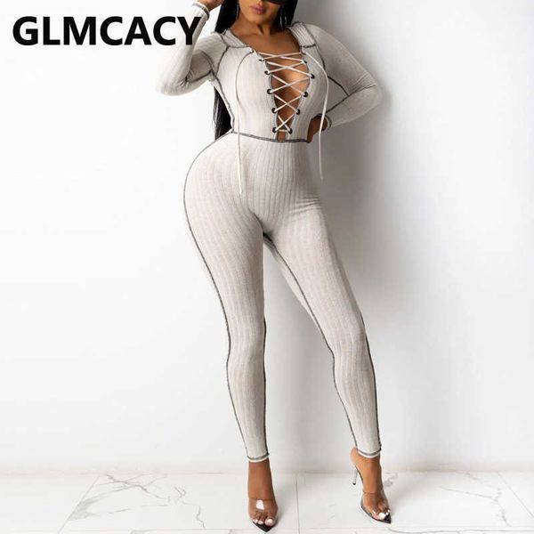 women long sleeve lace up front jumpsuits solid ribbed casual jumpsuit 210702, Black;white
women long sleeve lace up front jumpsuits solid ribbed casual jumpsuit 210702, Black;white